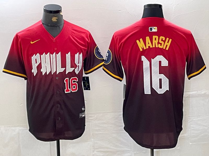 Men Philadelphia Phillies #16 Marsh Red City Edition Nike 2024 MLB Jersey style 3